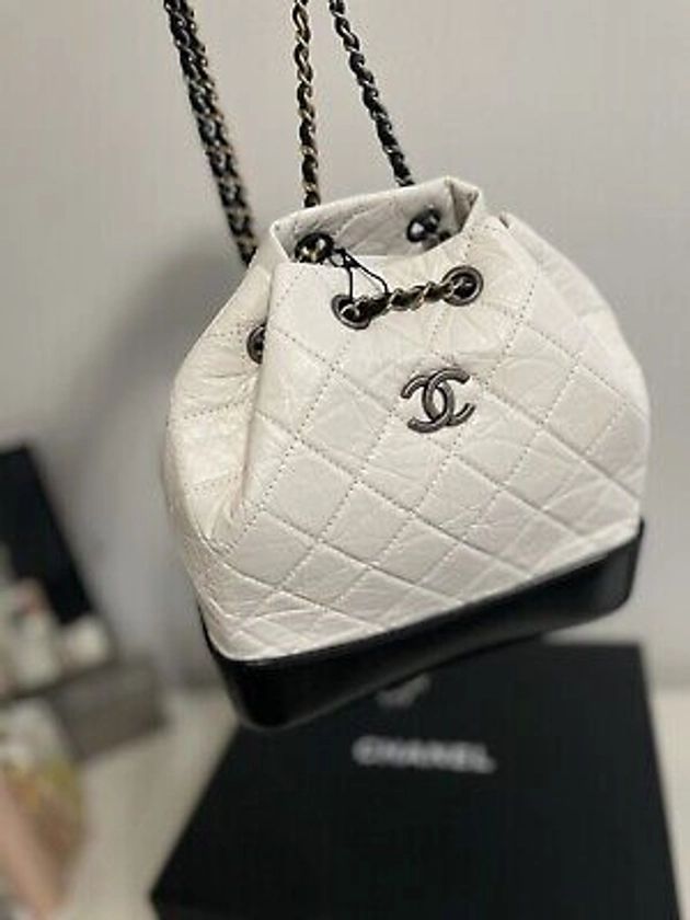 BNWT Chanel Small Gabrielle Black/White Backpack In Aged Calfskin | eBay