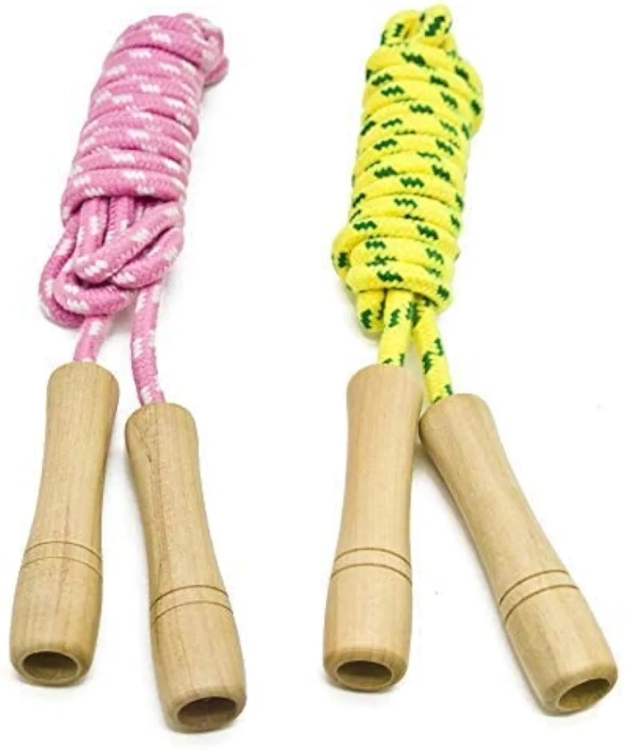 Cotton Jump Rope for Kids - Wooden Handle - Adjustable Cotton Braided Fitness Skipping Rope - Outdoor Fun Activity, Great Party Favor, Exercise Activity, Pack of 2