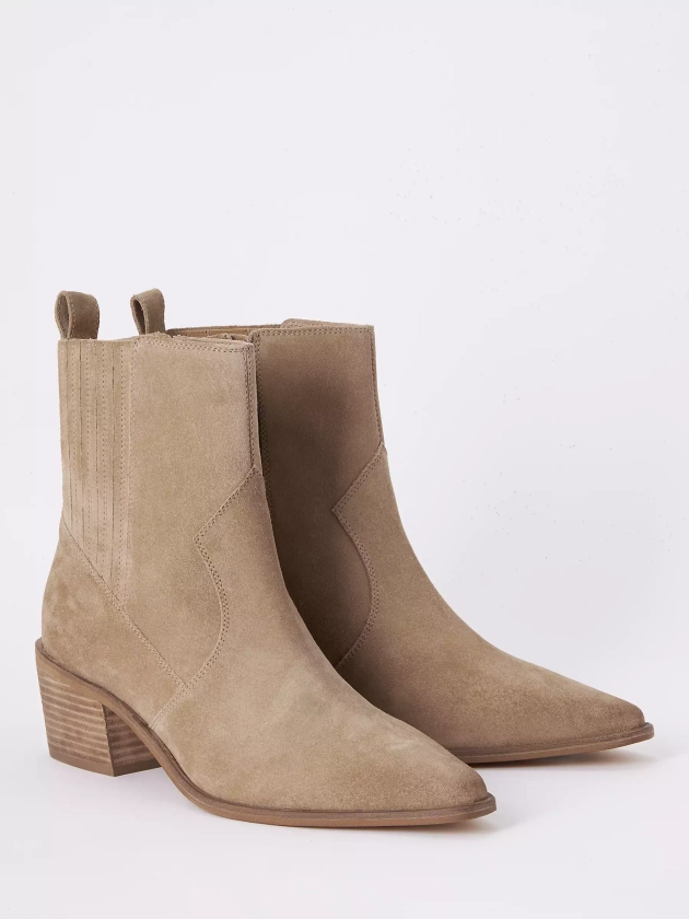 AND/OR Pixie Suede Heeled Chelsea Western Boots, Sand