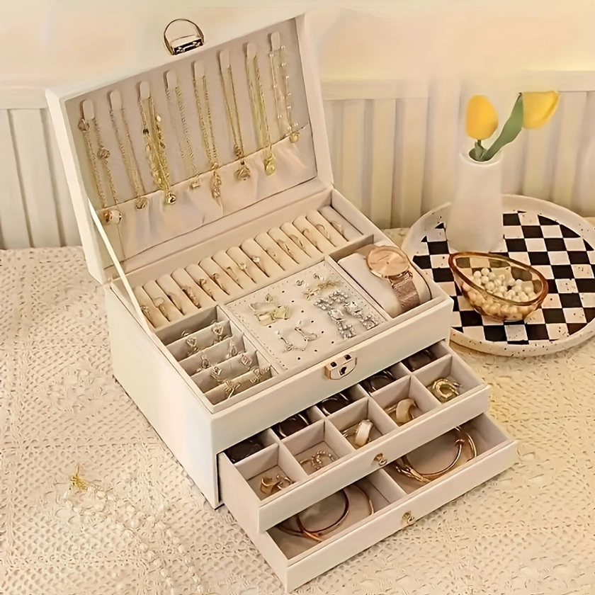 Large Capacity Jewelry Organizer Box Elegant Storage - Temu