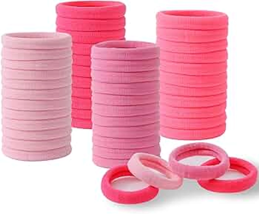 100Pcs Hair Ties, Thick Plus Seamless Cotton Hair Bands, High Resilience Soft Cotton Ponytail Holders, Hair Accessories for Girls Women, No Crease Damage Free, Bulk Curly, Pink, Pomegranate