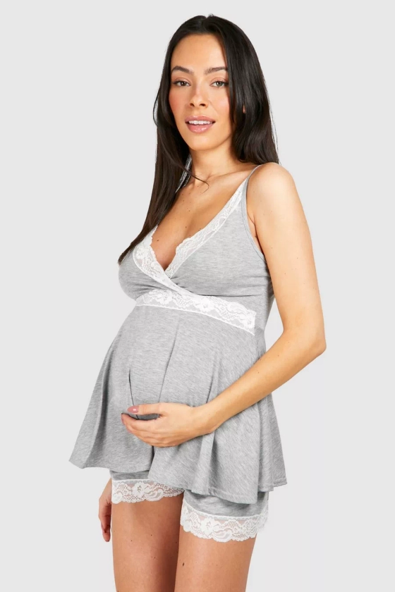 Maternity Lace Trim Cami And Short Pyjama Set