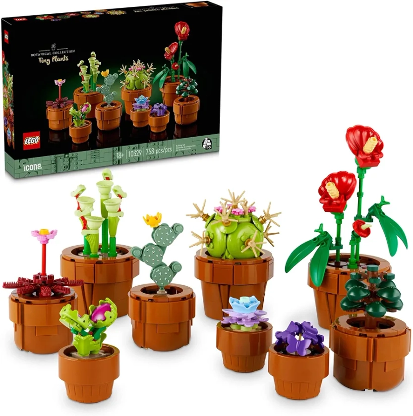 LEGO Icons Tiny Plants Creative Building Set for Adults, Gift for Valentines Day for Flower-Lovers, Carnivorous, Tropical and Arid Flora, Build and Display Cactus Décor, Botanical Collection, 10329