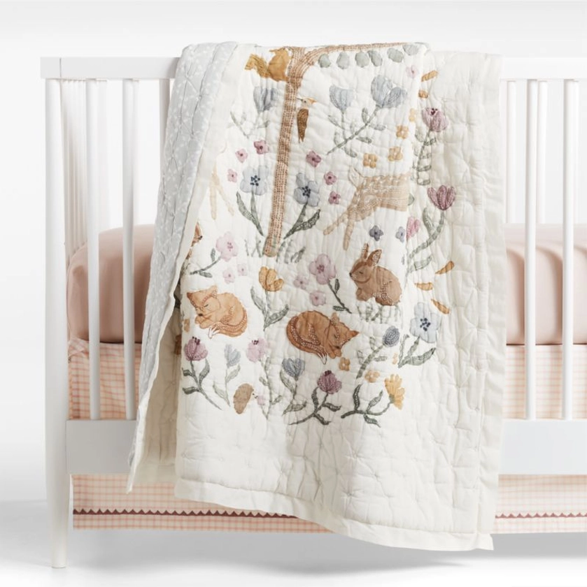 Wonderland Prairie Embroidered Organic Cotton Voile Baby Crib Quilt | Crate & Kids