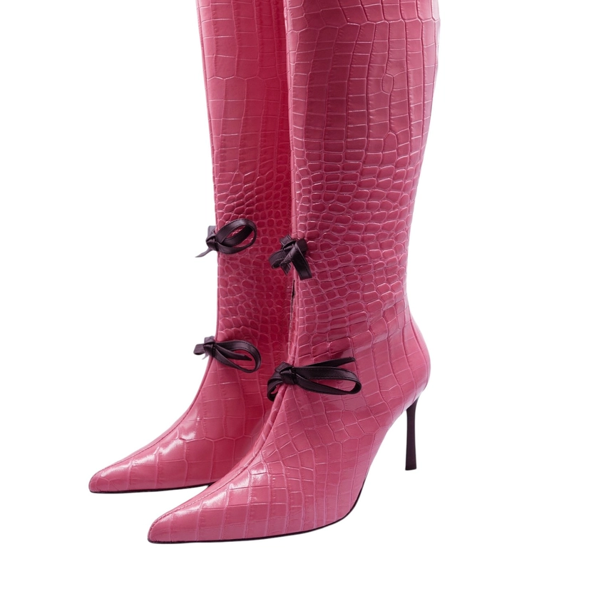 bow boots pink croc — Western Affair