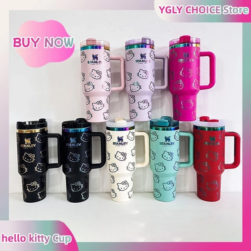 Thermal Coffee hello kitty Cup with Straw Stainless Steel Vacuum Insulated Tumbler 40oz Thermal Iced Travel Cup for Outdoor - AliExpress 26