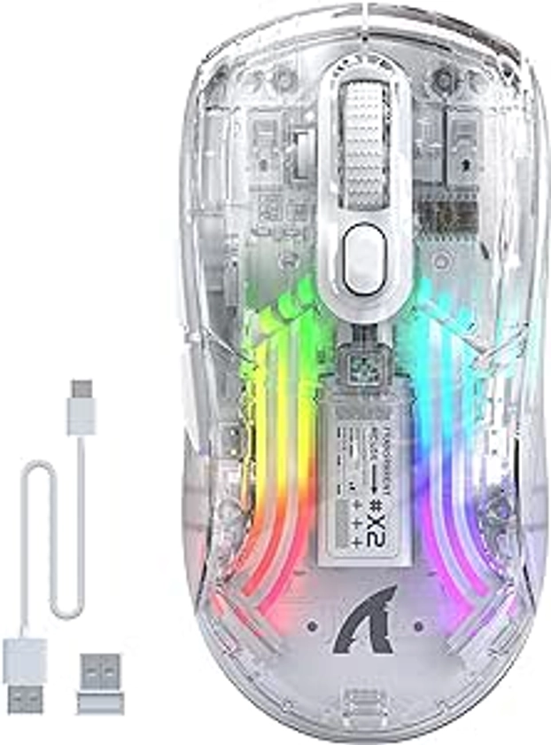 ATTACK SHARK X2 Wireless Gaming Mouse, Tri-Mode Wireless Mouse-2.4Ghz/Bluetooth 5.0/USB C Wired, Ergonomic PC Gaming Mice with Transparent Shell-PixArt 3212-RGB Backlit-Silent Click for Win/MAC, White: Amazon.co.uk: PC & Video Games