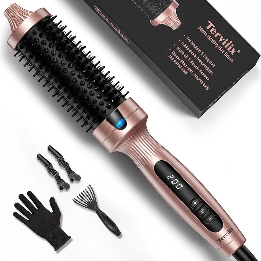 Terviiix Thermal Brush, 38mm Brosse Thermique Brushing, Tourmaline Céramique Ionic Brosse Chauffante, Brosse Brushing Chauffante, affichage numérique 5 températures Hot Brush, double voltage : Amazon.fr: Beauté et Parfum