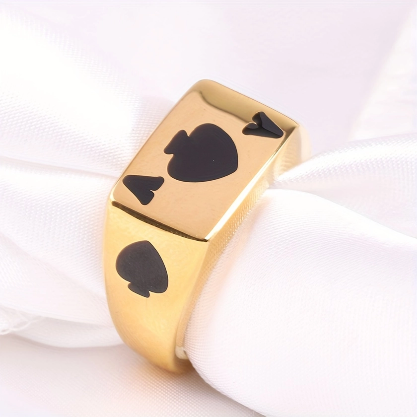 1pc Fashion Trendy Spade A Titanium Steel Ring For Men's Lucky Playing Card Fashion Ring