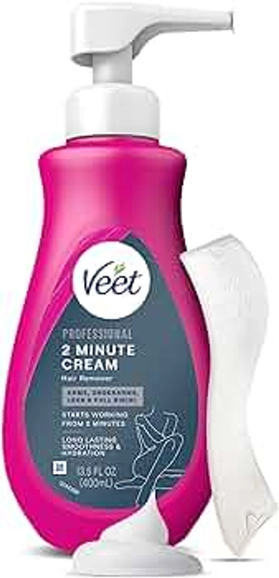 VEET Professional 2 Minute Hair Removal Cream For All Skin Types with Shea Butter | Effective Full Bikini/Pubic Hair Removal Gel | Dermatologically Tested | 13.5 FL OZ Bottle w/Spatula, Purple
