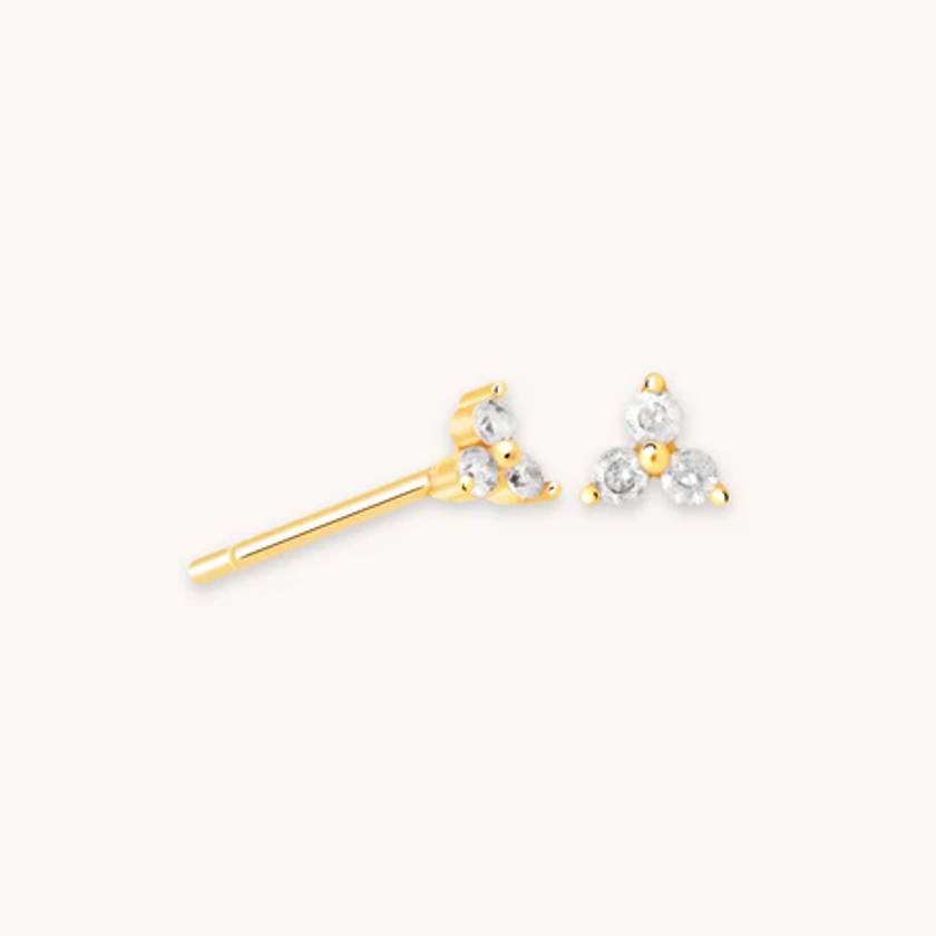 Triple Crystal Stud Earrings in Gold