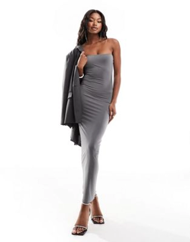 Fashionkilla sculpted bandeau maxi bodycon dress in grey | ASOS