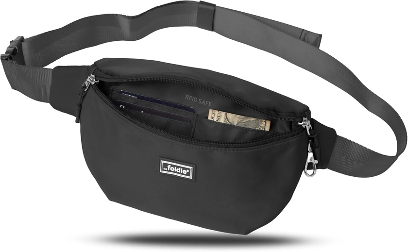 The Foldie® Foldable Crossbody Bag, Waist Pack, Belt Bag - Versatile Travel Companion for Men and Women - Black