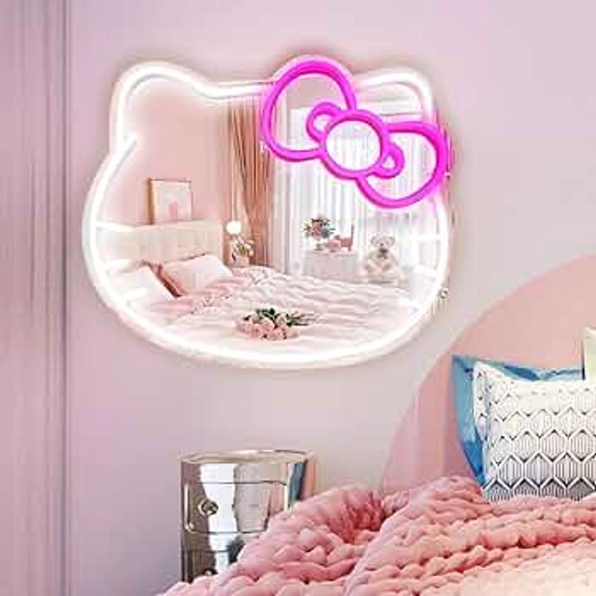 Neon Sign Mirror Pink Room Decor and a Makeup Mirror with Lights Teen Girl Gift (9.4 * 11.9 inch)