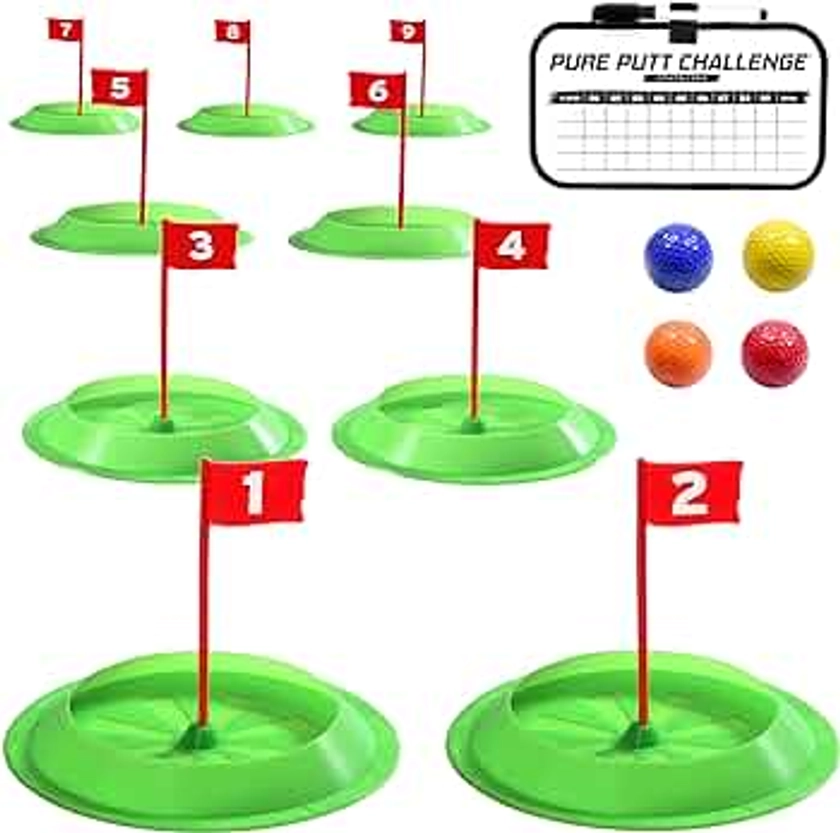 GoSports Pure Putt Challenge Mini Golf Game - Build Your Own Course at Home, the Office or On the Green - Includes 9 Holes, 4 Balls, Dry-Erase Scorecard, Tote Bag & Rules