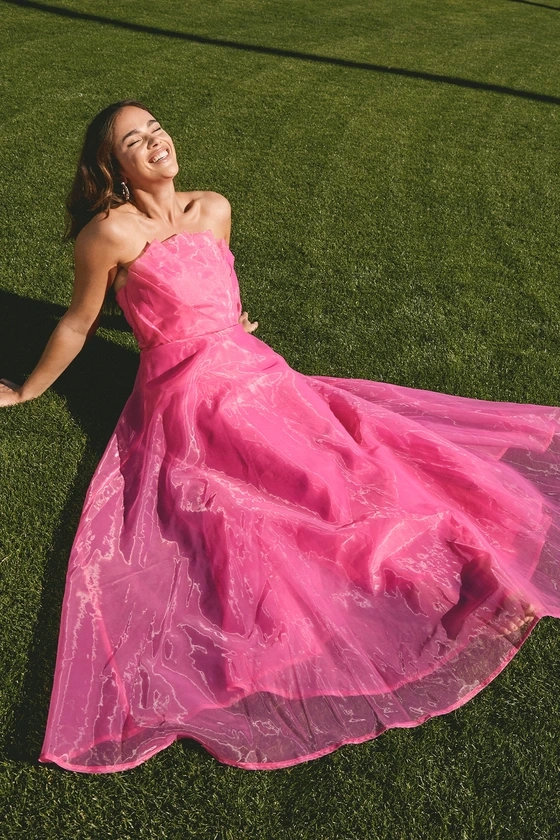 Serenity Hot Pink Strapless Organza Gown