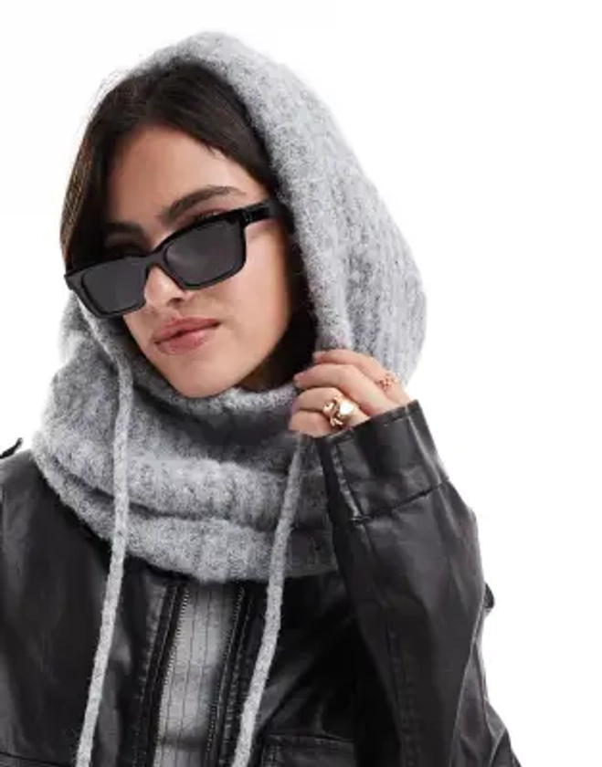 Pieces oversized balaclava snood in light grey melange