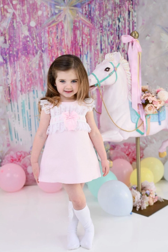 SS24 Baby Girls White & Pink A Line Dress