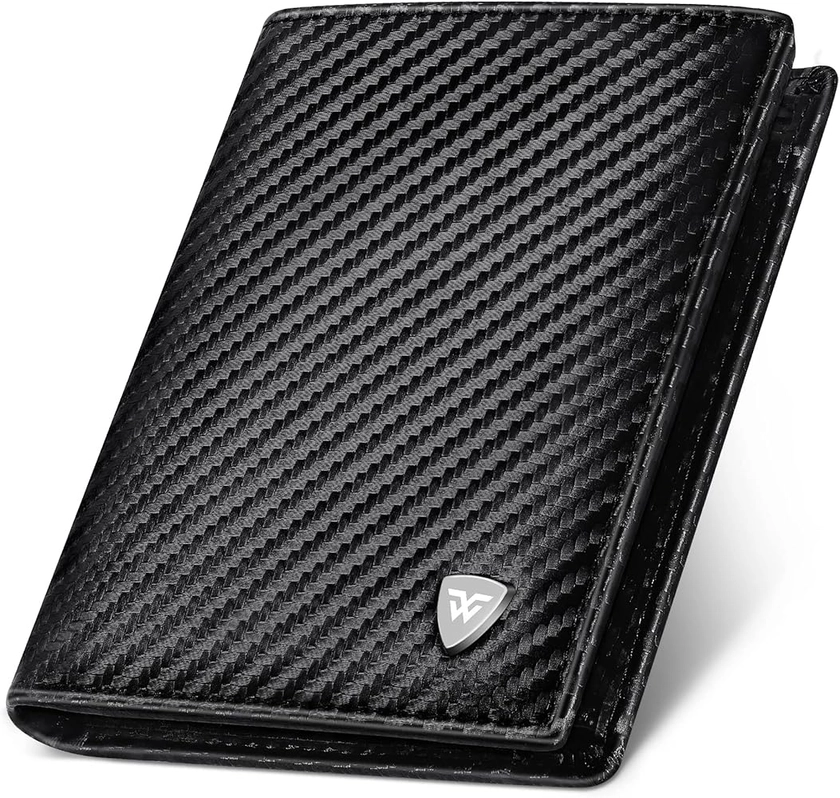 WONSEFOO Portefeuille pour Hommes en Cuir Carbone Bloquant RFID avec 11 Mmplacements | Portefeuille Vertical pour Hommes à Trois Volets | Cadeaux de Noël pour Hommes | Anniversaire | Noir