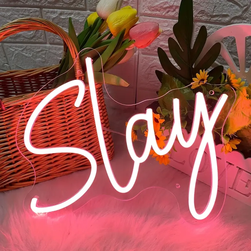 Slay Neon Sign Light, Game Room Neon Sign For Bedroom Wall Decor, USB Operated LED Light For Gaming Room Dorm Room Decoration, Birthday Valentines Day