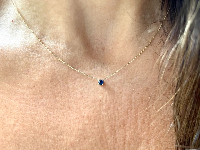 Sapphire Necklace 0.10ct / Sapphire Solitaire Necklace/ Blue Sapphire Pendant / 14k Gold Sapphire Necklace / Genuine Sapphire Necklace - Etsy