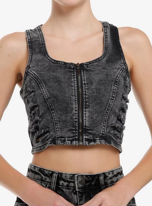 Black Washed Denim Corset | Hot Topic