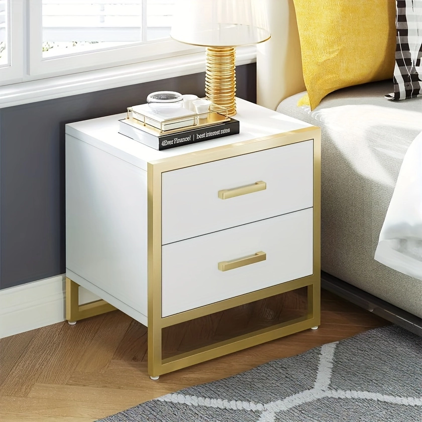 DWVO Nightstand with 2 Drawers, Small End Side Table with Storage, Modern Bedside Bed Table with Metal Frame for Small Space, Bedroom and Living Room