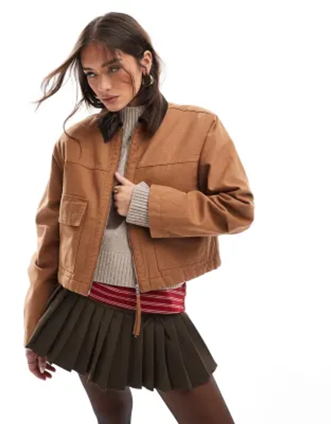 ASOS DESIGN - Veste courte en toile avec poche - Caramel | ASOS