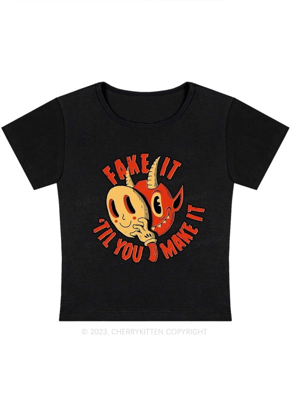 Cherrykitten Fake It Til You Make It Halloween Y2K Baby Tee Cherrykitten for Sale