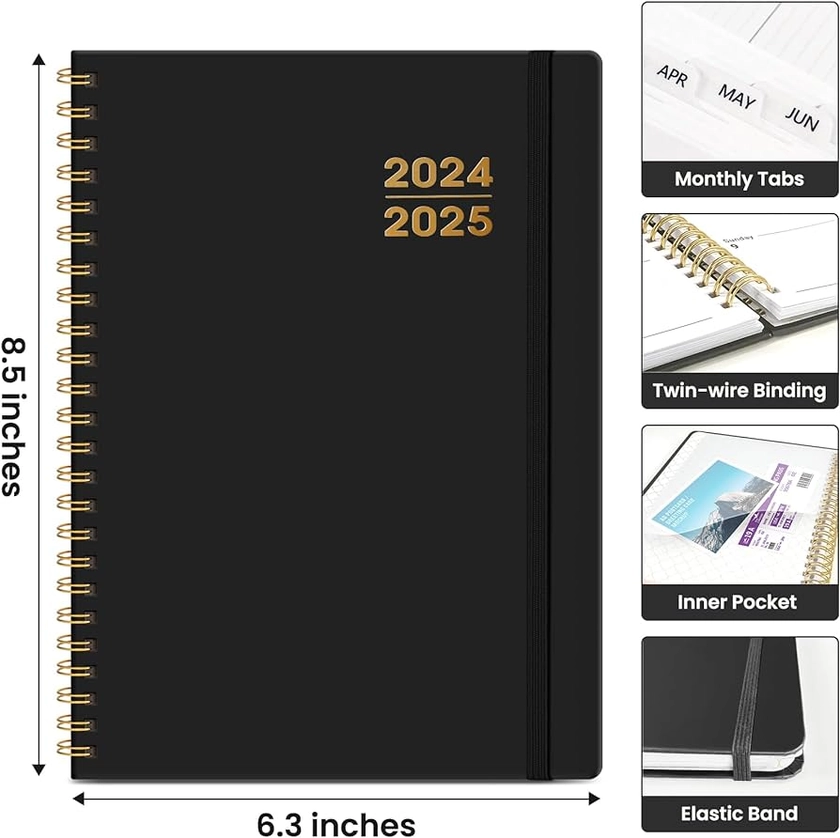 Academic Planner 2024-2025 For Women & Men, Monthly and Weekly Calender Planner, Jul 2024 - Jun 2025, A5 (6.3" x 8.5"), Teacher Planner 2024-2025 with Tabs, Ideal for Office School Supplies - Black