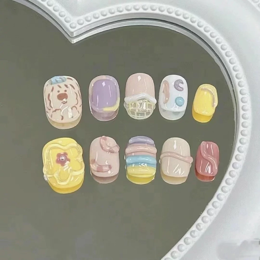 Extra Short Yellow Jelly Cute Cartoons Press-on Nails