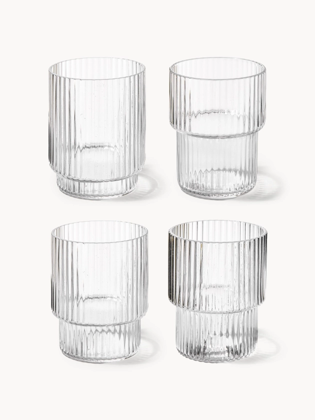 Verres à eau striés soufflés bouche Ripple, 4 élém.