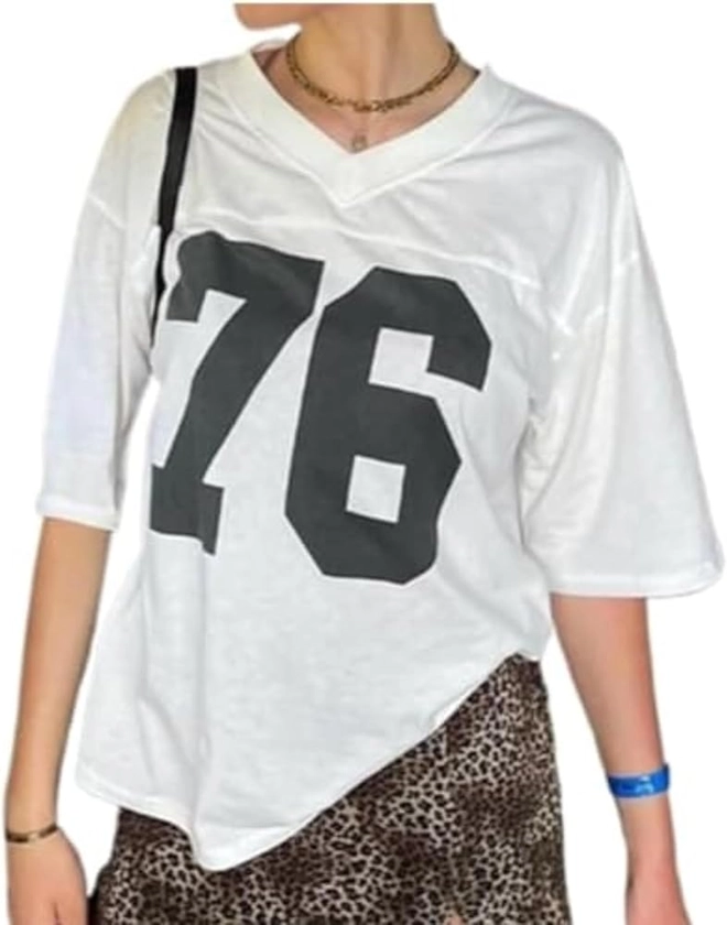 Oversized Jersey Women Summer Tops 2024 Grunge Graphic Tees Y2k Streetwear Short Sleeve Shirts