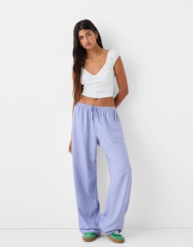 Straight-fit striped pants with elastic waist - BSK Teen