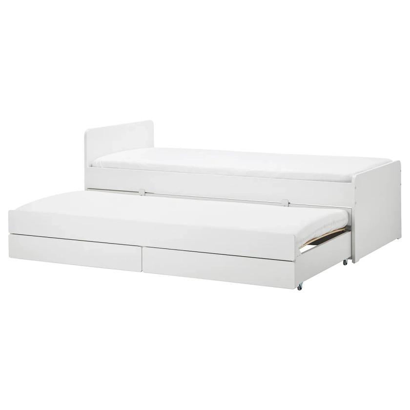 SLÄKT Bed frame w/pull-out bed + storage - white Twin