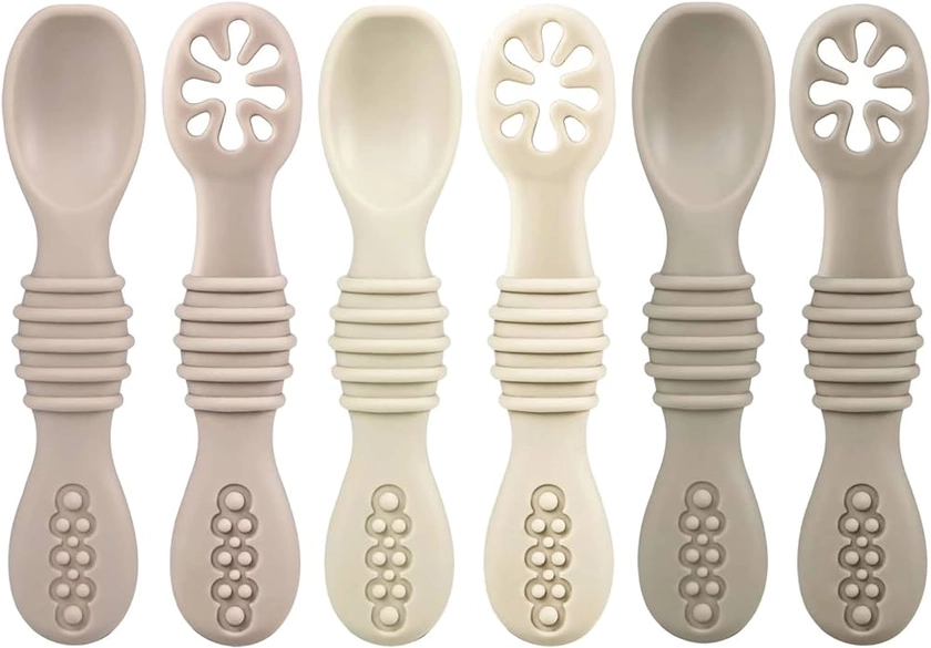 PandaEar Lot de 6 Cuillères en Silicone pour Bébé - Ustensiles d'Alimentation Autonomes 6+ Mois, Sans BPA - Idéales pour le Sevrage et le Baby-Led Weaning