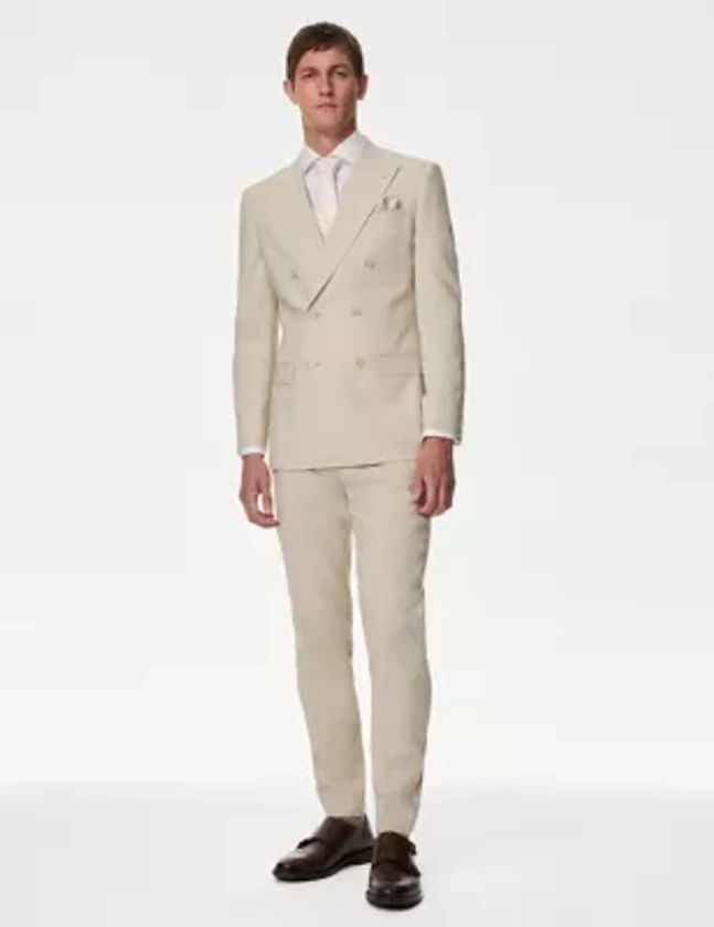 Tailored Fit Linen Rich Double Breasted Suit | M&S