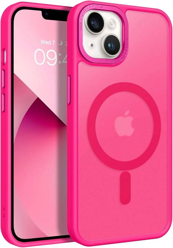 BENTOBEN Magnetic for iPhone 13 Case & iPhone 14 Case [Compatible with Magsafe] Translucent Matte Phone Case iPhone 13/14 Slim Fit Shockproof Women Men Protective Cover for iPhone 13/14 6.1", Hot Pink