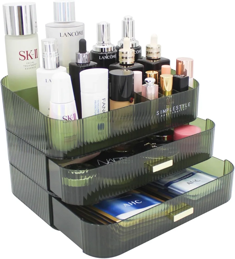 Womanht Makeup Organizer with 2 Drawers, Cosmetics Organizer for Bedroom and Bathroom Vanity Countertops, Large Capacity Cosmetic Storage Box for Skincare Cream Perfume Lipstick Dresser Counter-Green