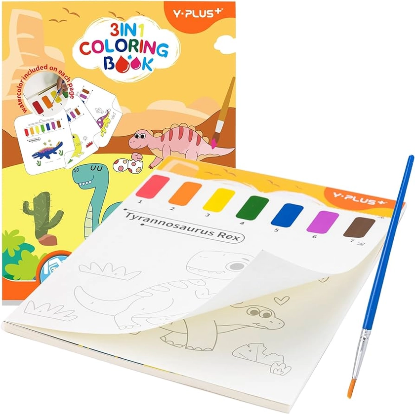 YPLUS Water Colouring Book for Children Painting Watercolour Paint Set Paper for Kids, Magic Book Arts and Crafts Gift for Drawing - Dinosaur