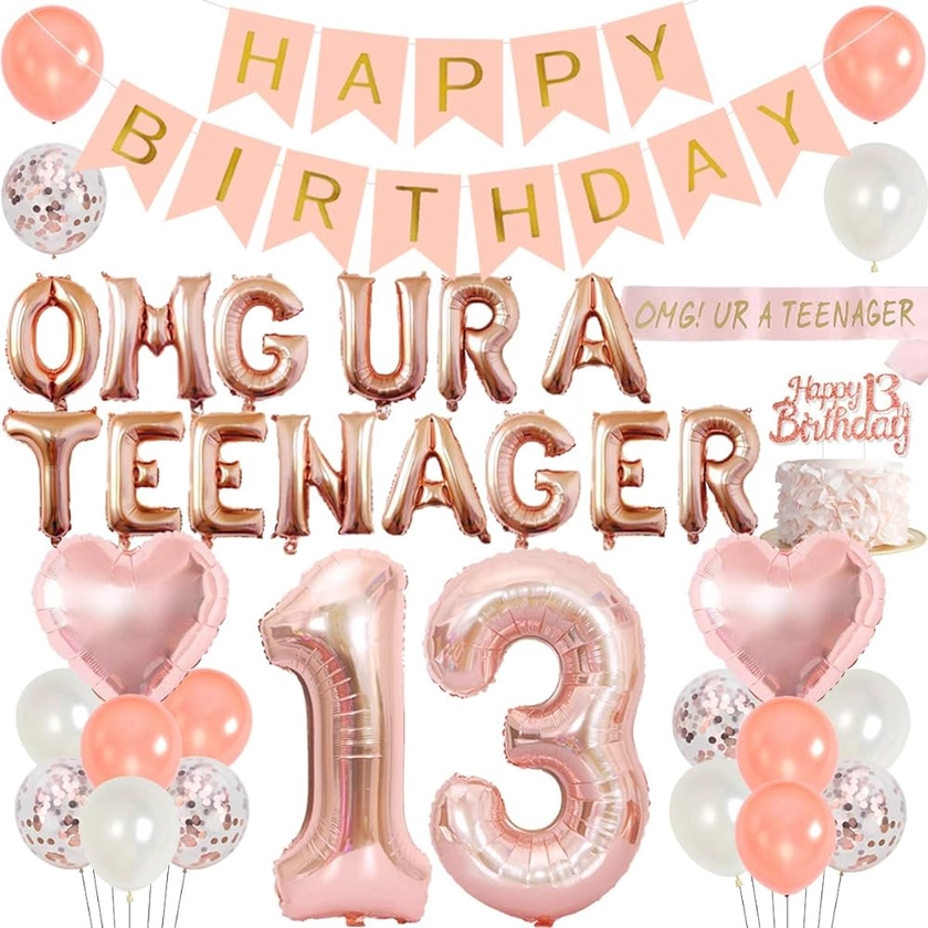 Teenager Birthday Party Decoration 13th Birthday Party Decorations for Girls with Rose Gold Omg Ur A Teenager Balloons Banner Sash Tinsel Cake Topper