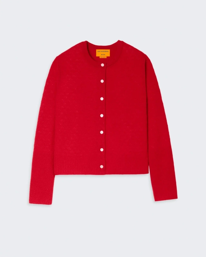 Jane Pointelle Cardigan In Cashmere - True Red