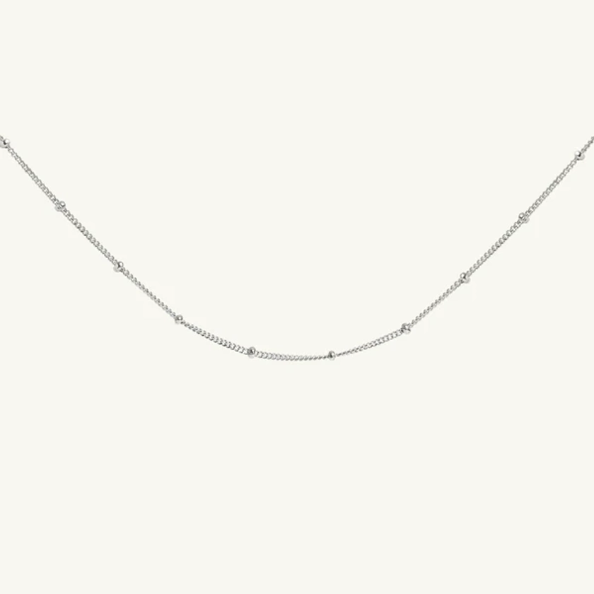 Bead Chain Dainty Choker Necklace Silver 14” Chain