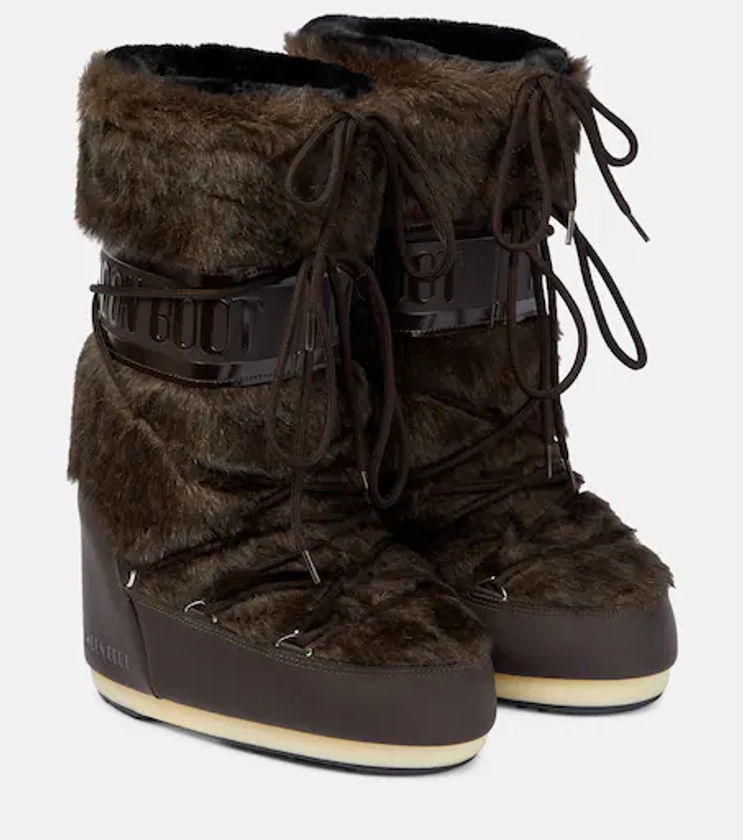 Icon faux fur-trimmed snow boots in brown - Moon Boot | Mytheresa