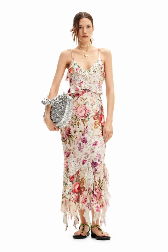 Robe longue à imprimé floral et volants. pour femme | Desigual.com