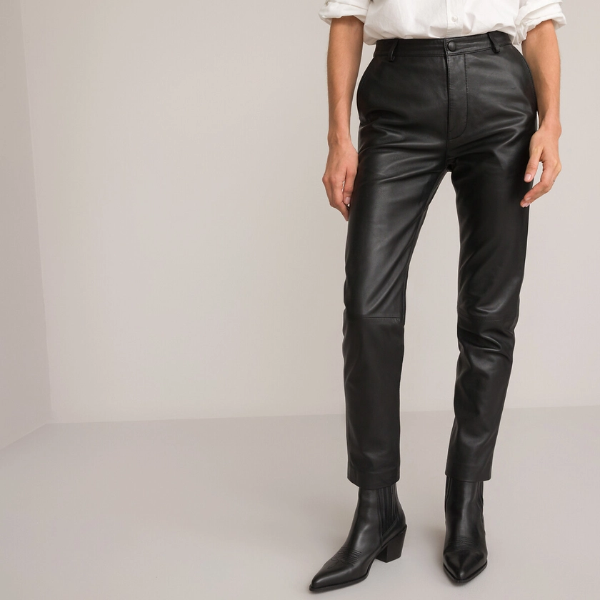 Leather Straight Trousers, Length 26.5"