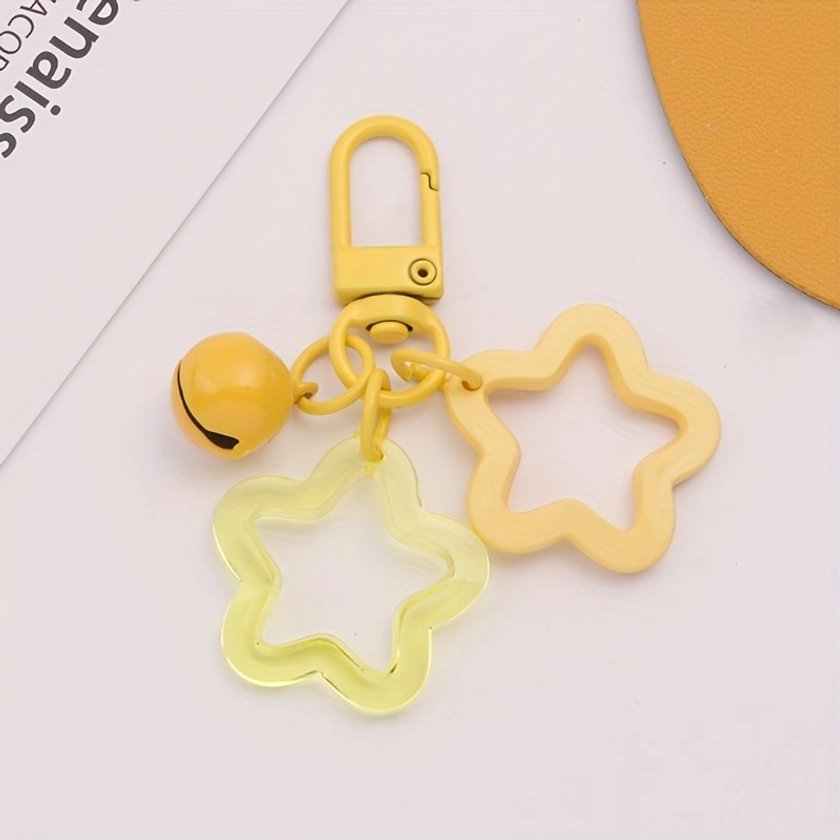 1pc, Exquisite Hollow Star Keychain Charm Durable Star Bell Charm Keyring Creative Keychain, Backpack Pendant, Bag Charms, Birthday Gifts, Party Favor