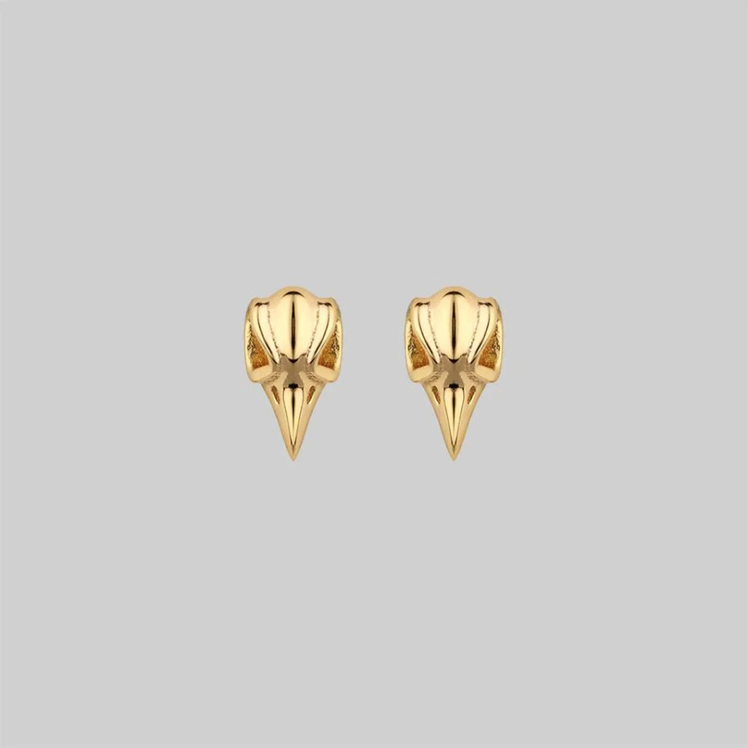 MERLA. Raven Skull Earrings - Gold