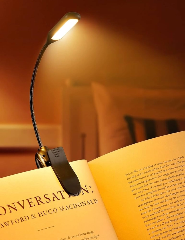 SNOILITE Book Light Clip on Book Reading Light with 9 Eye-Caring Lighting Modes, 80 Hours Runtime Rechargeable Book Light, 39g Lightweight & Small Reading Lights for Books in Bed