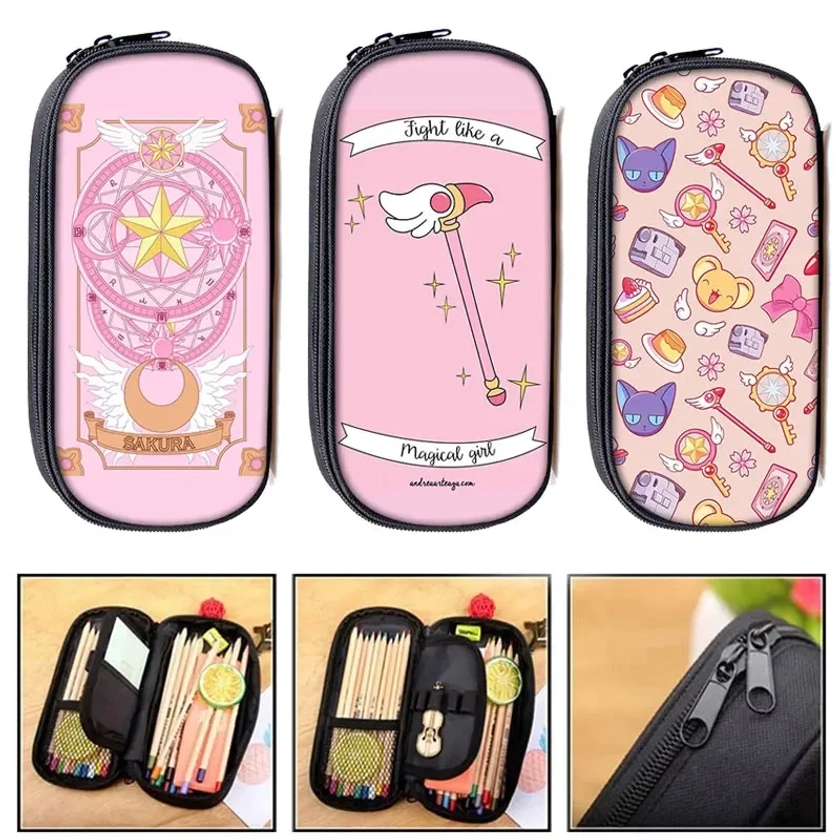 Trousse à crayons Anime Cardcaptor Sakura, boîte à crayons de dessin animé pour étudiants, sac de rangement Cardcaptor Card Captor pour filles